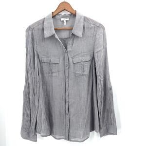 Joie Gray Gingham Roll Tab Sleeve Cotton Gauze Button Down Shirt Womens Large